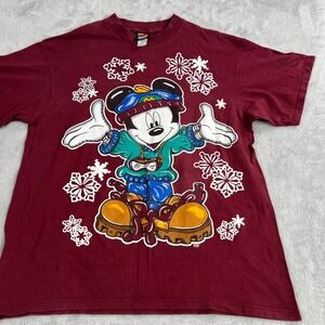 Mickey Unlimited Disney Vintage 90s Mickey Mouse T-Shirt OSFA Maroon Hip Hop Tee